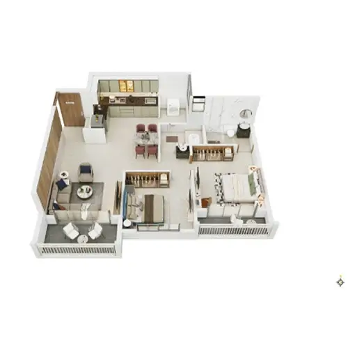 Vivanta Next 2 BHK unit plan - 740 sq.ft carpet, Tathawade Pune