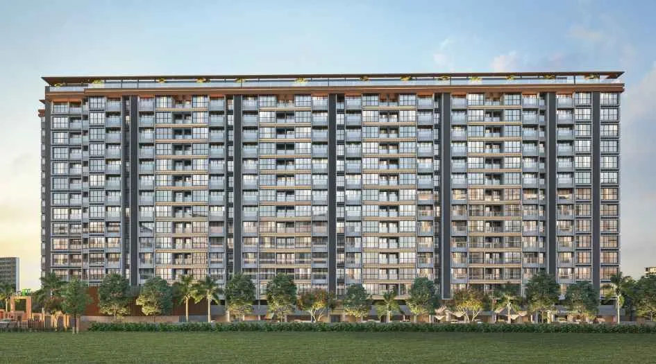 Vivanta Next - front elevation of the towers at dusk, Tathawade Pune