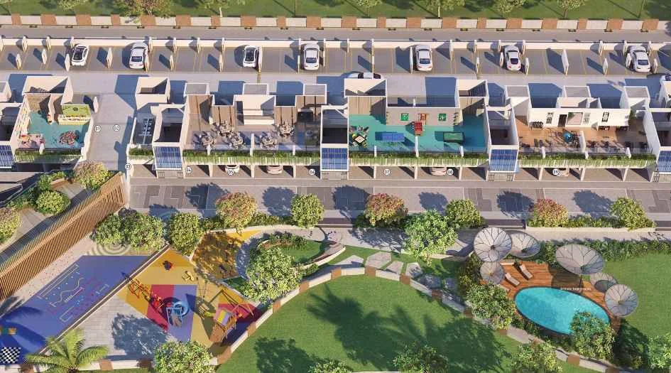 Vivanta Next - aerial view of the landscaped amenity deck, Tathawade Pune