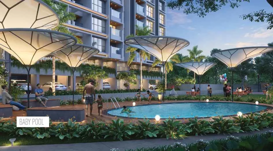 Vivanta Next - swimming pool and sun deck below the towers, Tathawade Pune
