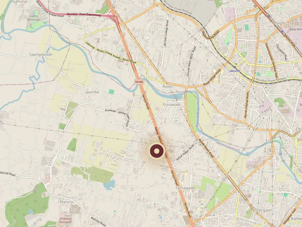 Vivanta Next nearby landmarks map - Tathawade, Pune, with the Aundh-Ravet BRTS Road, D.Y. Patil College and Ravet